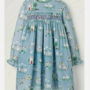 Mini Boden Blue Long-Sleeve Dress with Farm Print